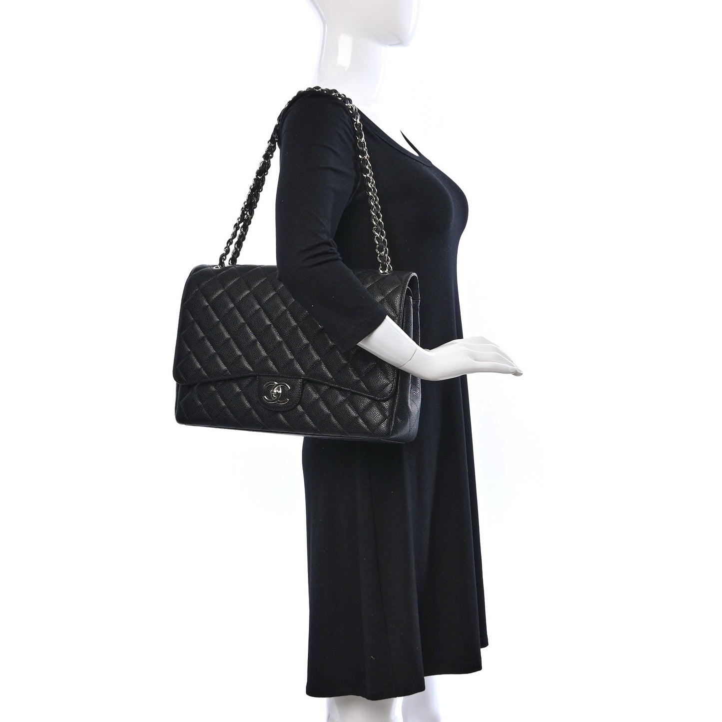 Caviar Quilted Maxi Double Flap Black