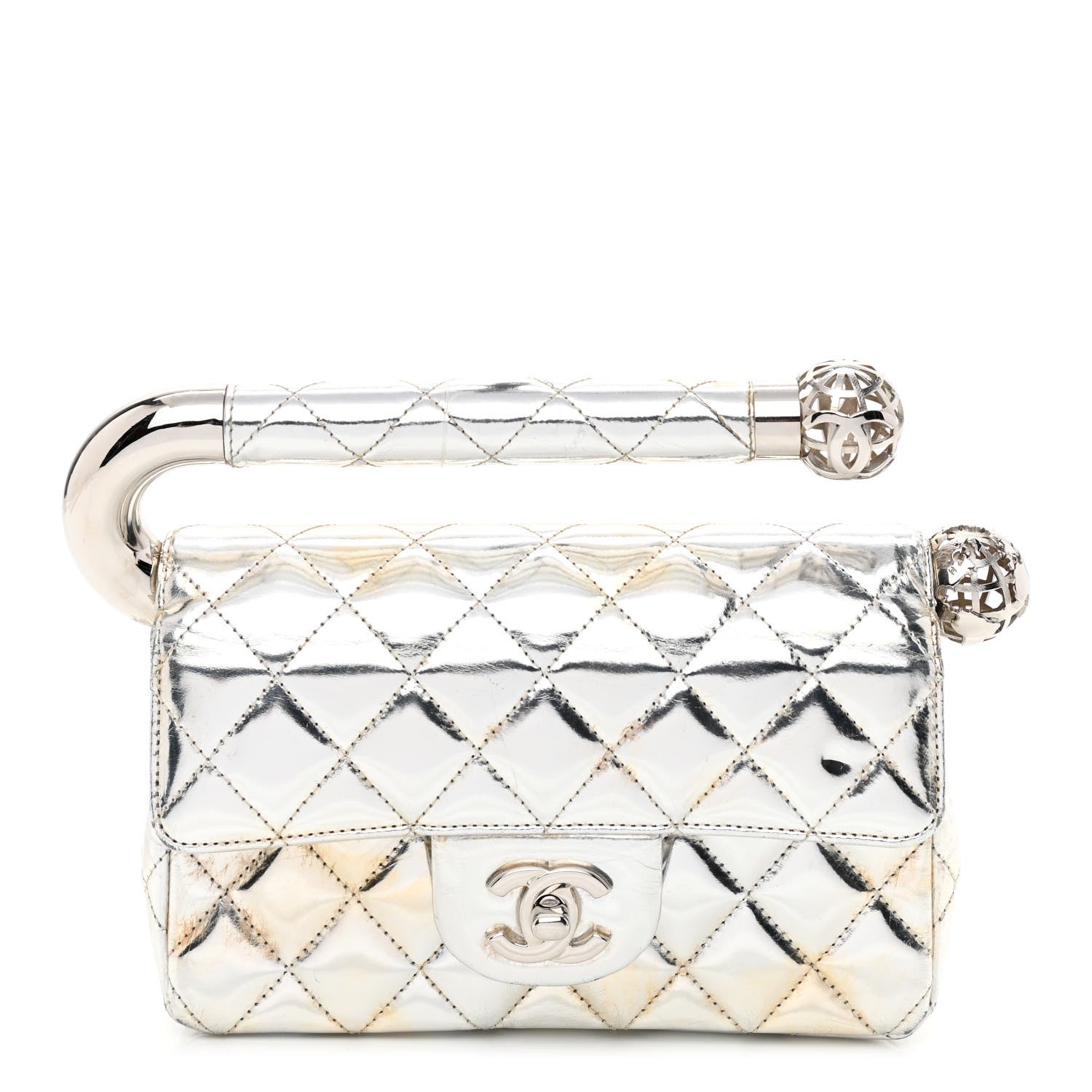 Chanel Metallic Lambskin Quilted Mini Around the World Flap Silver 1 of 20