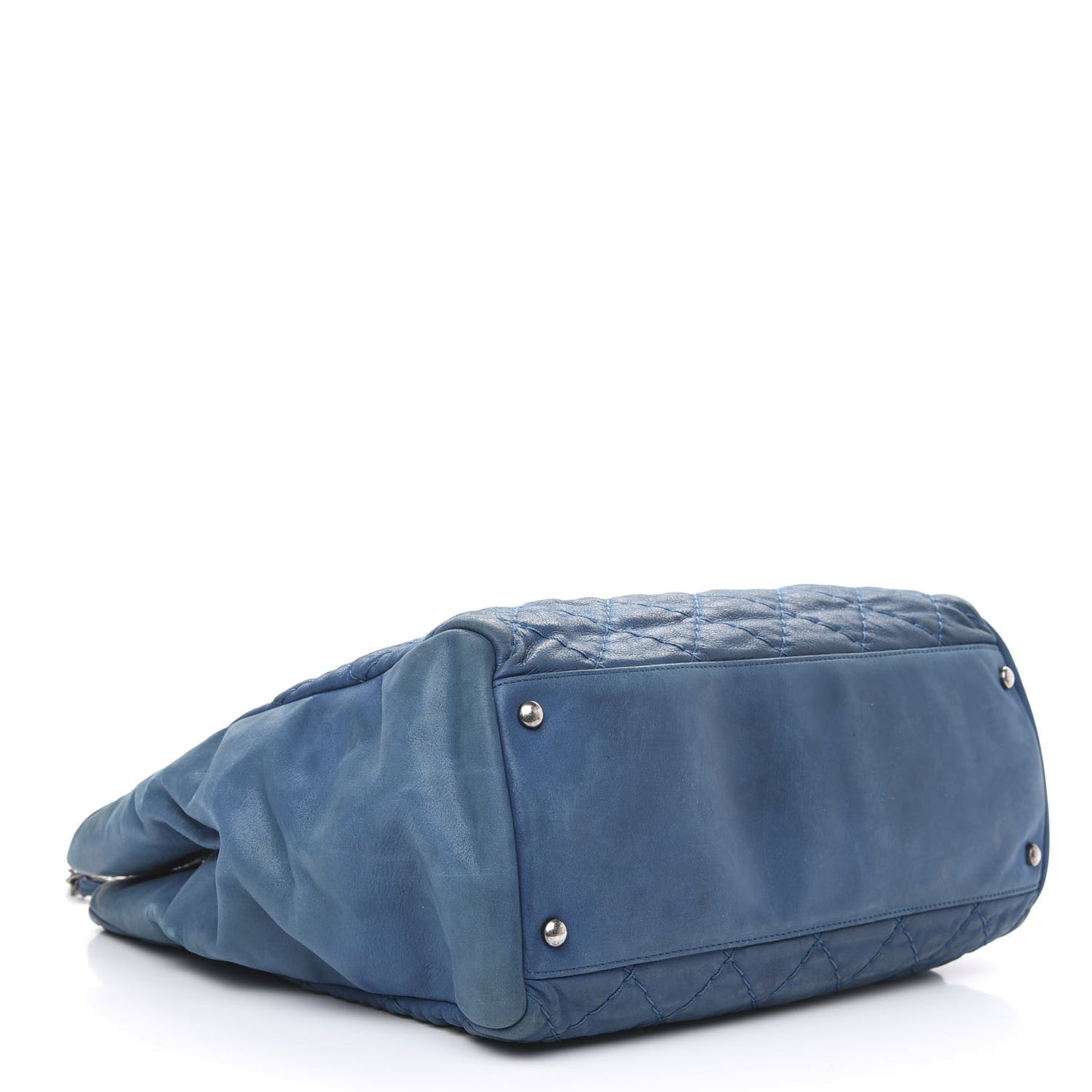Iridescent Calfskin Quilted Shopping Tote Blue