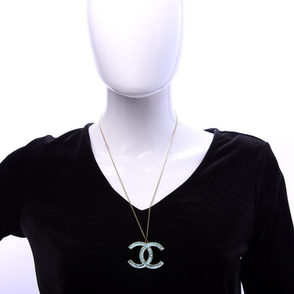 Chanel Metal Textured CC Pendant Necklace Blue 2 of 5