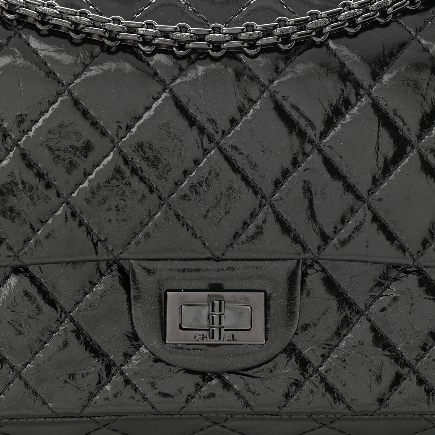 Glazed Aged Calfskin Quilted 2.55 Reissue 225 Flap So Black