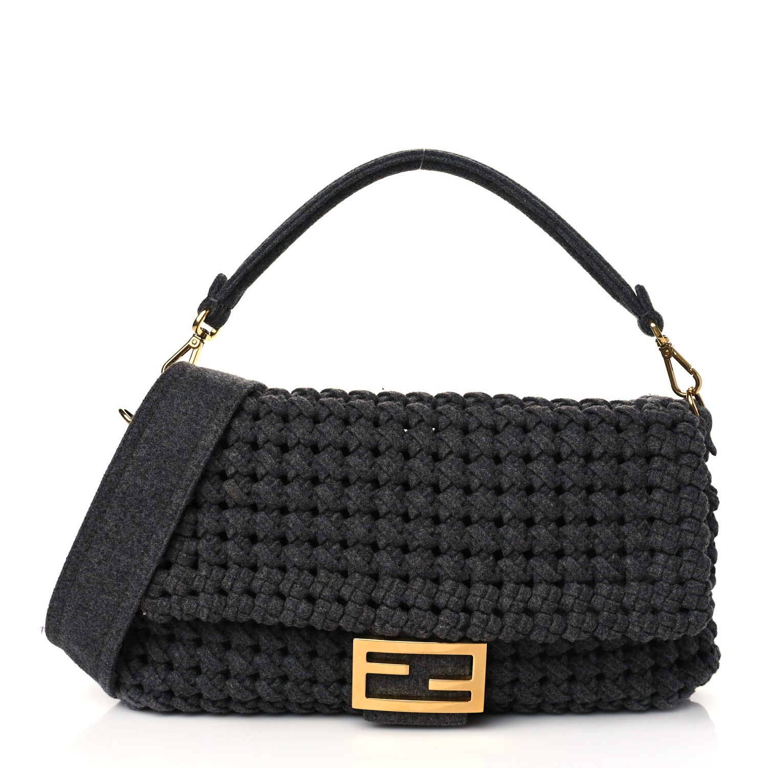 Fendi Wool Woven Baguette Grey 2 of 9