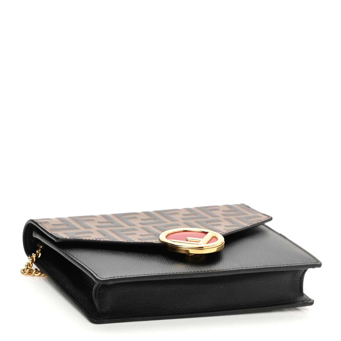 Vitello Cruise F is Fendi Bi-Color FF 1974 Embossed Medium Envelope Wallet On Chain Black Maya