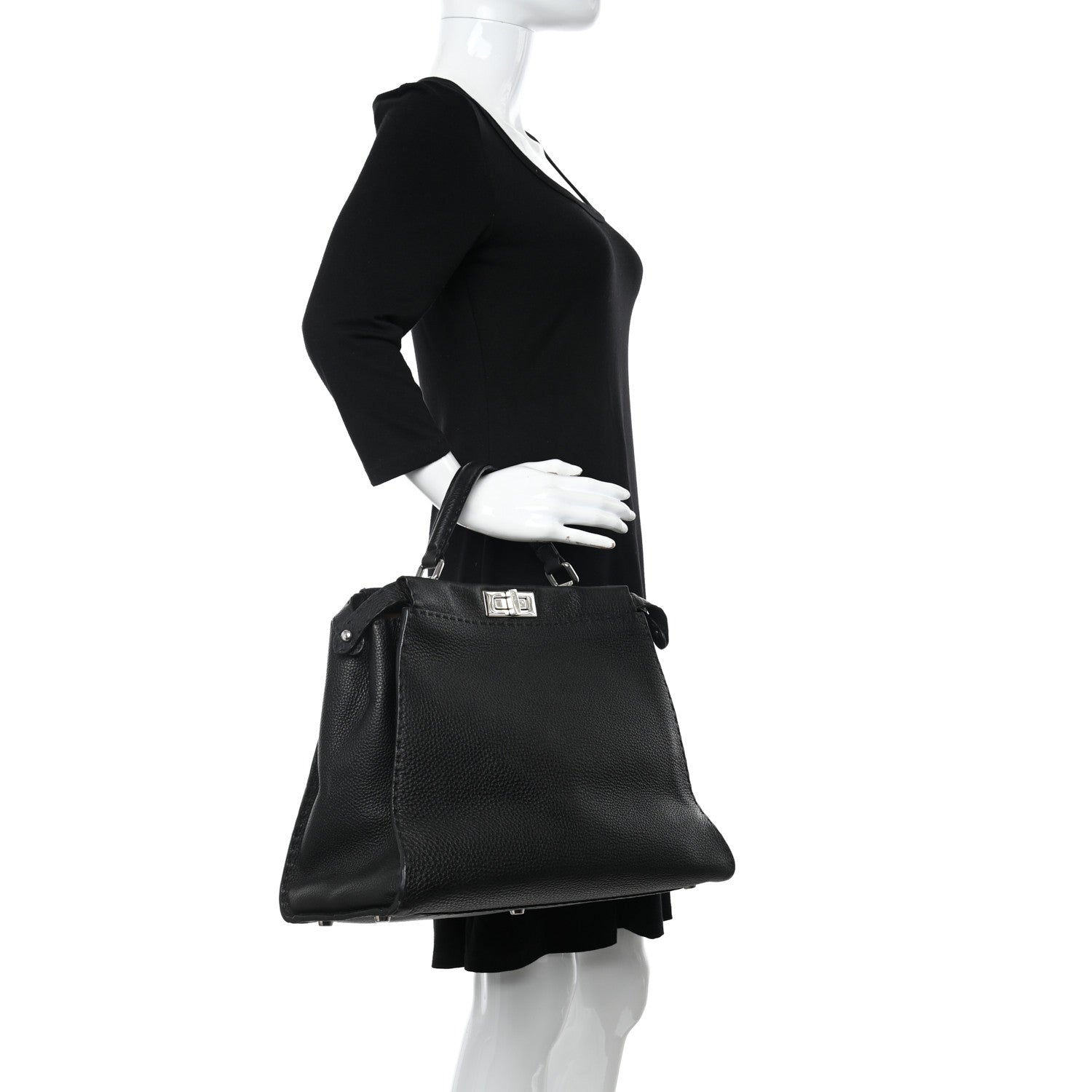 Fendi Cuoio Romano Selleria Bi-Color Large Peekaboo Iconic Satchel Black Mou 2 of 13