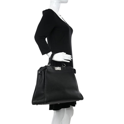 Fendi Cuoio Romano Selleria Bi-Color Large Peekaboo Iconic Satchel Black Mou 2 of 13