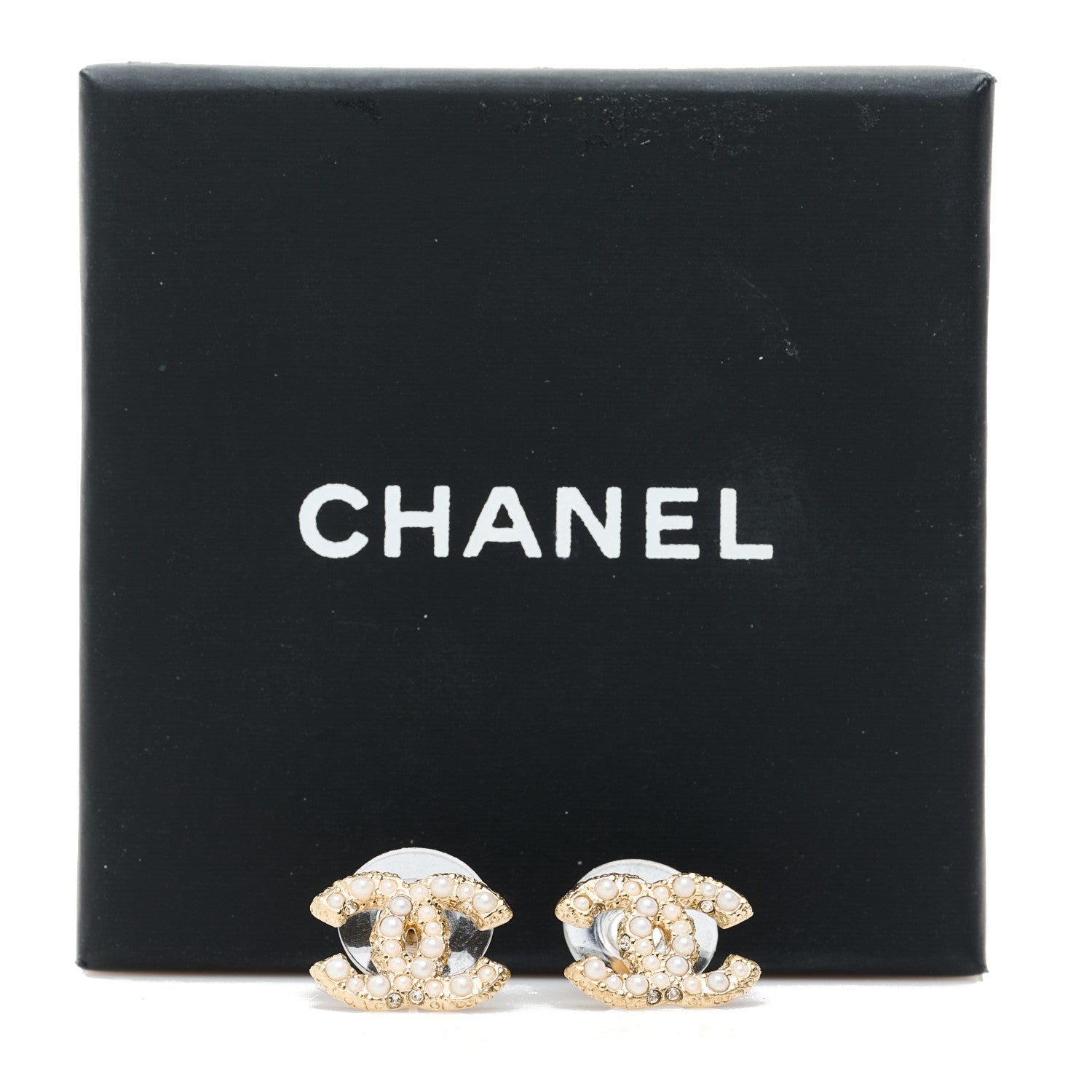 Chanel Metal Graduated Pearl Crystal CC Earrings Light Gold 5 of 5