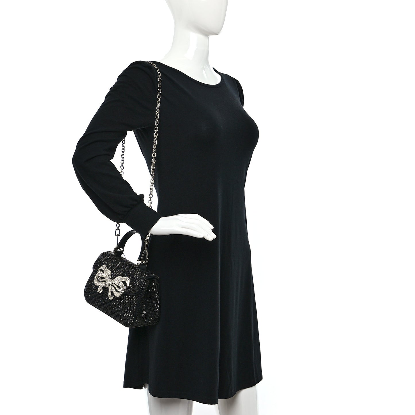 Crystal Bow Top Handle Black Silver
