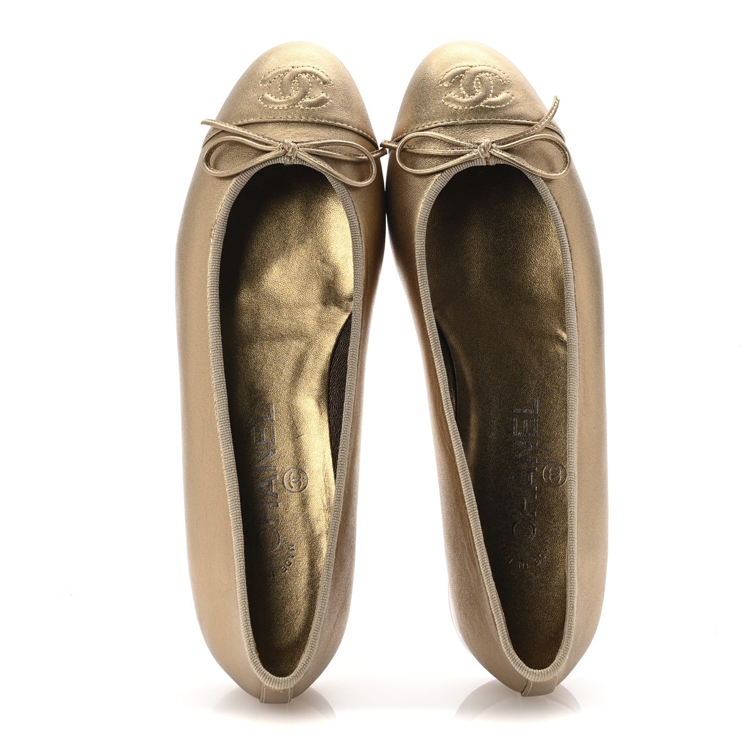 Chanel Metallic Lambskin CC Cap Toe Ballerina Flats 37 Dark Gold 2 of 13