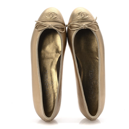 Chanel Metallic Lambskin CC Cap Toe Ballerina Flats 37 Dark Gold 2 of 13