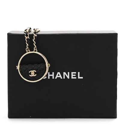 Chanel Metal Resin Lambskin Round Flap Necklace Gold Black 7 of 7