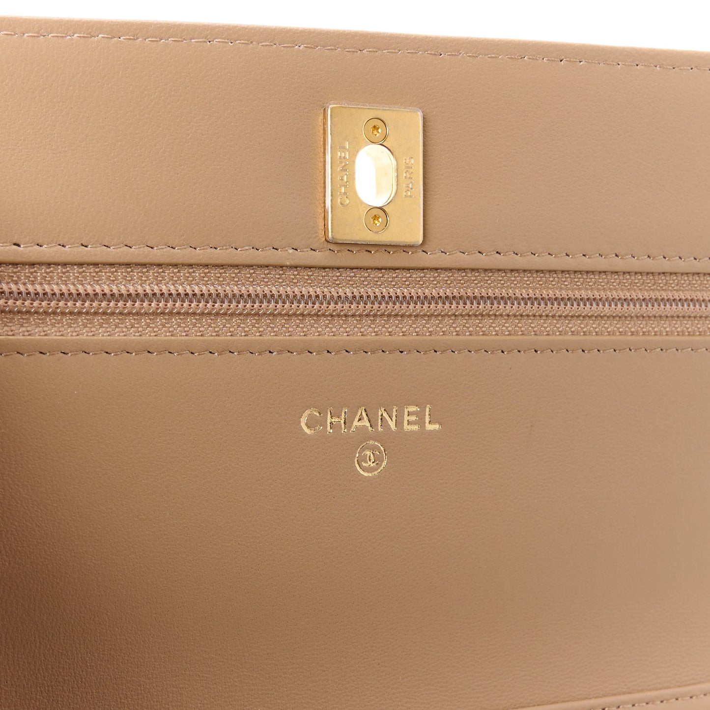 Lambskin Quilted CC Pearl Crush Wallet on Chain WOC Beige