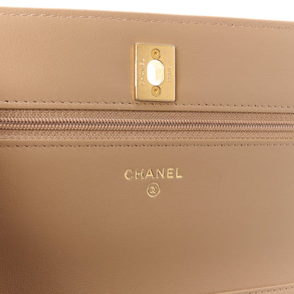 Chanel Lambskin Quilted CC Pearl Crush Wallet on Chain WOC Beige 6 of 12