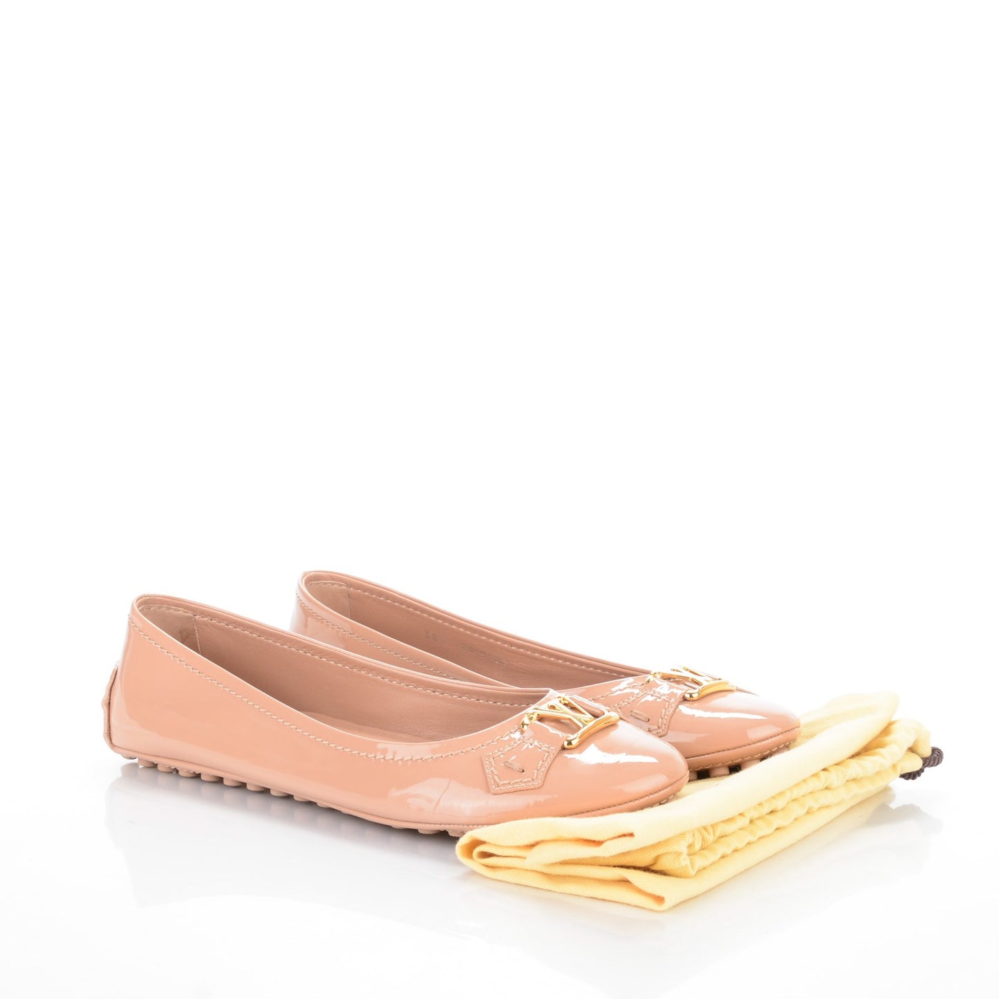 Patent Calfskin Oxford Ballerina Flats 38.5 Beige