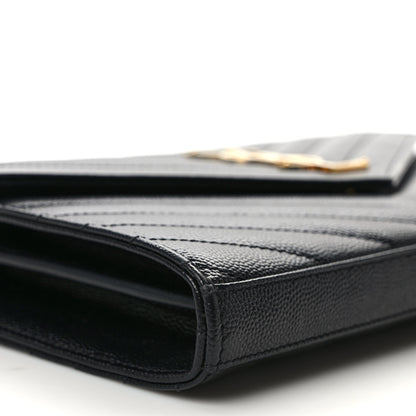 Saint Laurent Grain De Poudre Matelasse Chevron Monogram Chain Wallet Black 8 of 12