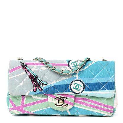 Chanel Canvas Small Printed Eiffel Tower Flap Bag Blue 1 of 13