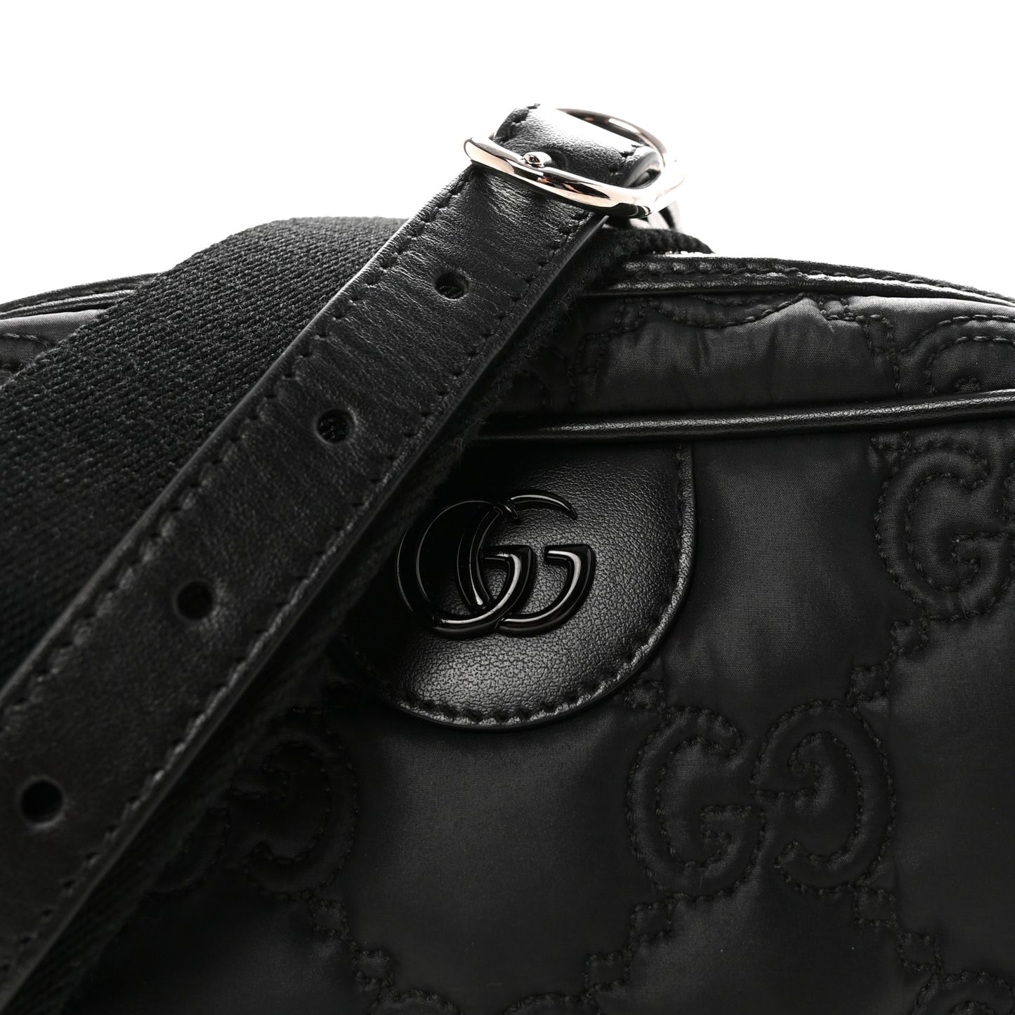 Nylon Calfskin Enamel GG Matelasse Shoulder Bag Black