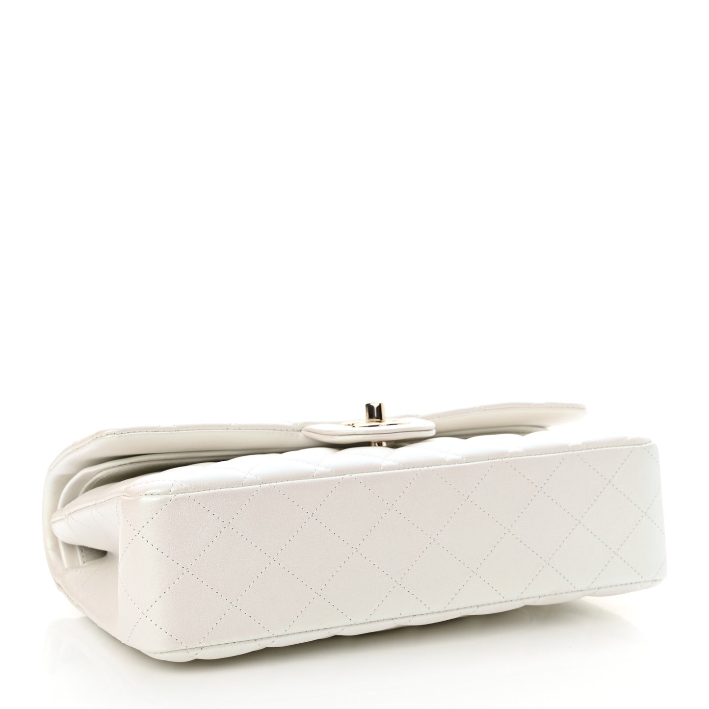 Iridescent Calfskin Quilted Medium Double Flap White