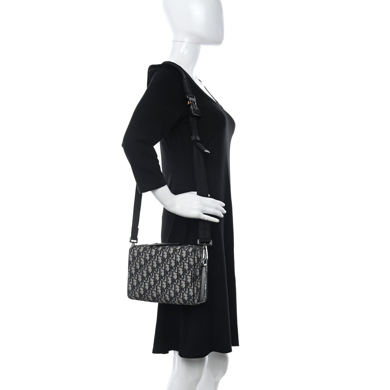 Christian Dior Oblique Jacquard Grained Calfskin Lingot Pouch Beige Black 3 of 11