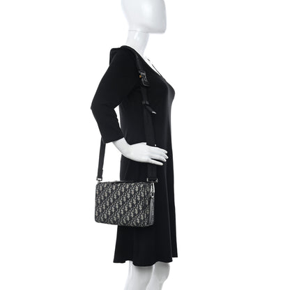 Christian Dior Oblique Jacquard Grained Calfskin Lingot Pouch Beige Black 3 of 11