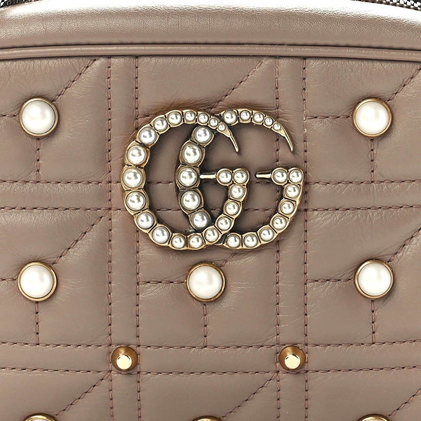Calfskin Matelasse Studded Small Pearly GG Marmont Chain Shoulder Bag Porcelain Rose