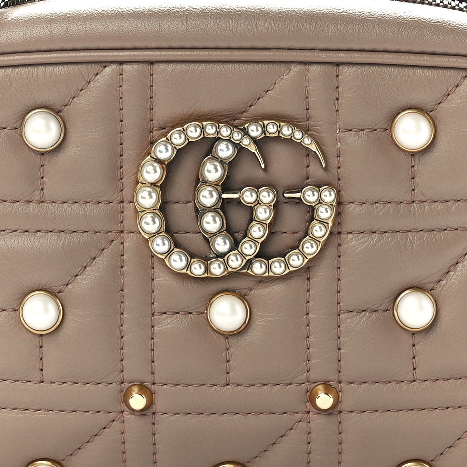 Gucci Calfskin Matelasse Studded Small Pearly GG Marmont Chain Shoulder Bag Porcelain Rose 9 of 12