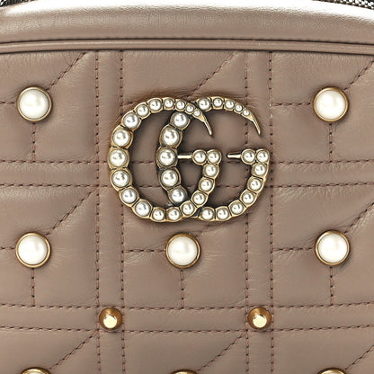 Gucci Calfskin Matelasse Studded Small Pearly GG Marmont Chain Shoulder Bag Porcelain Rose 9 of 12