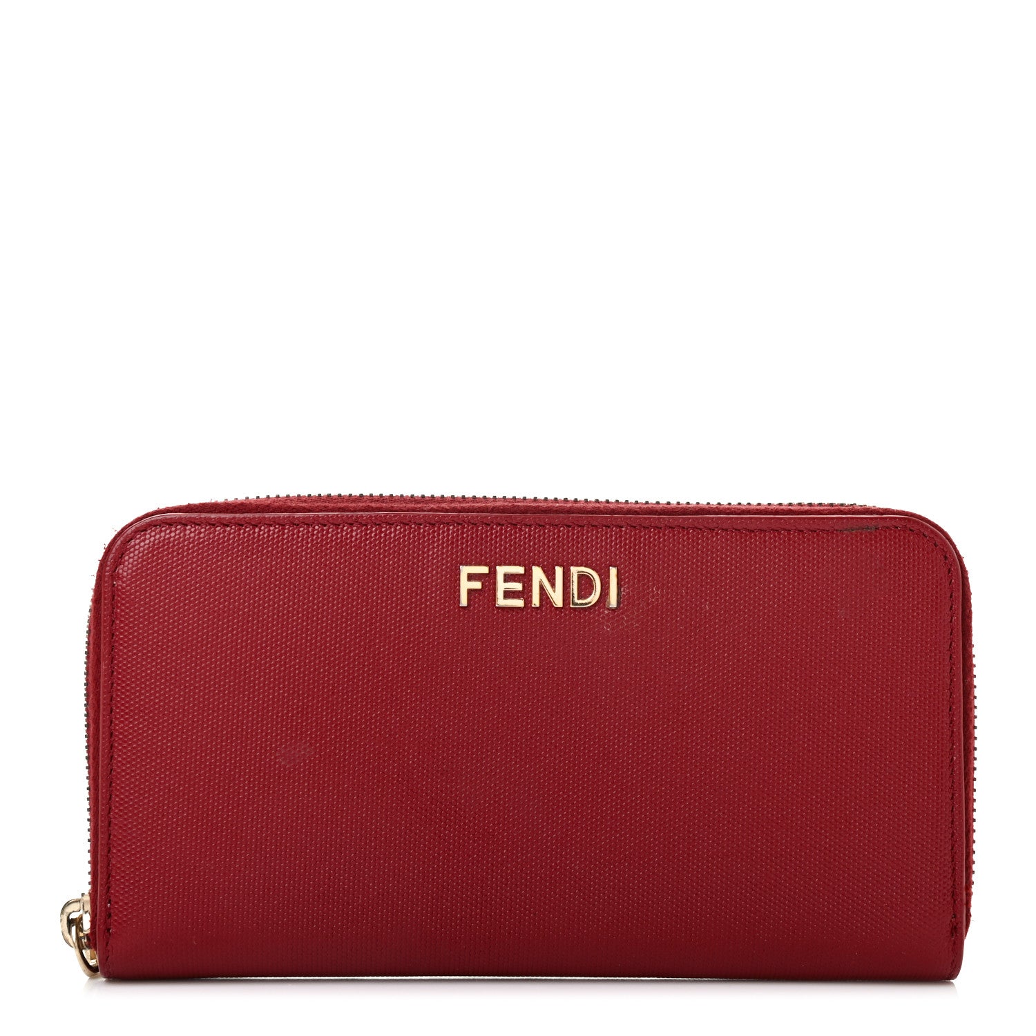 Fendi Textured Calfskin Zip Around Wallet Red 1 of 10