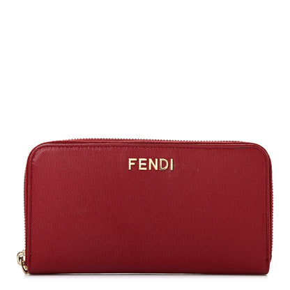 Fendi Textured Calfskin Zip Around Wallet Red 1 of 10
