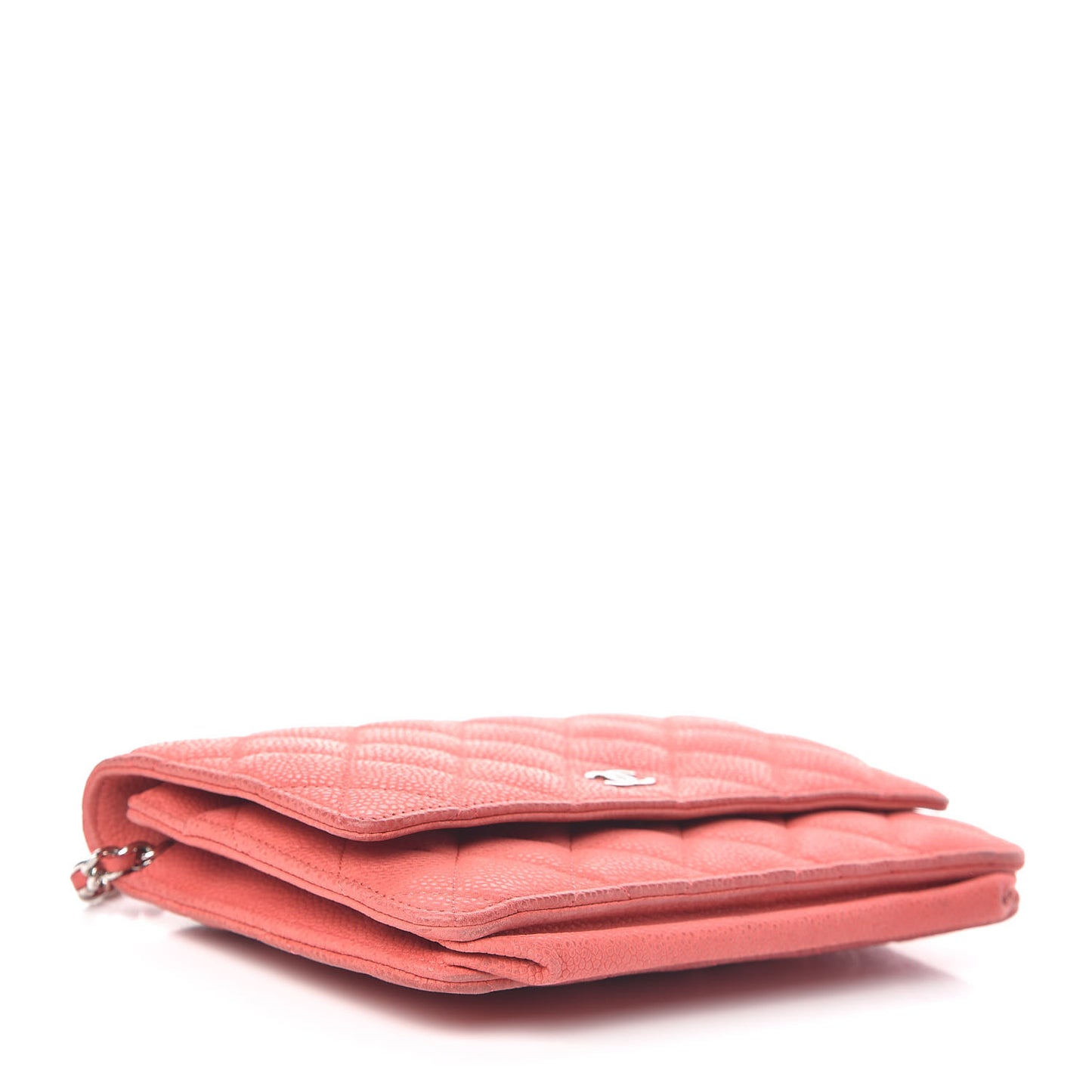 Iridescent Caviar Quilted Wallet On Chain WOC Coral