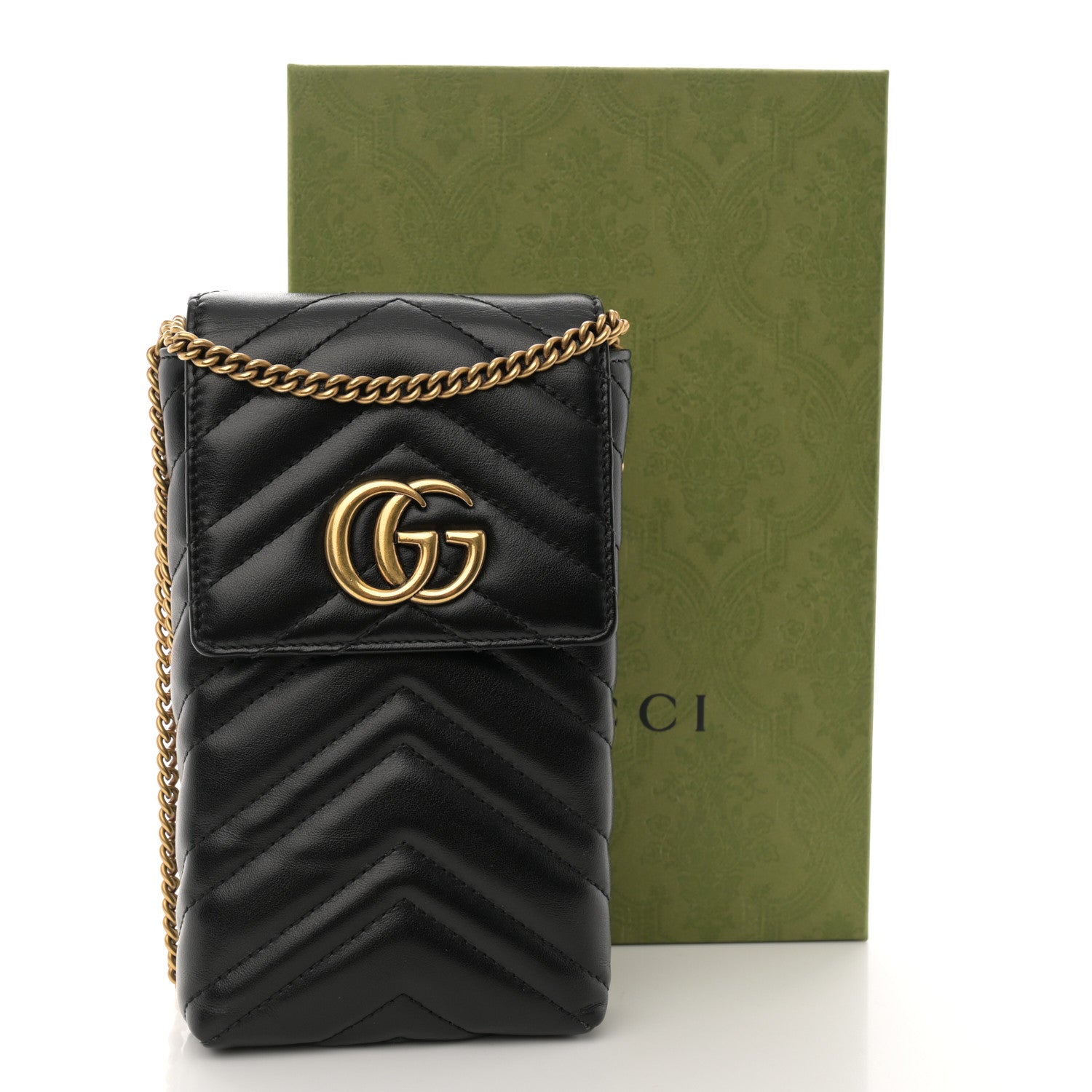 Gucci Calfskin Small GG Marmont Phone Crossbody Bag Black 10 of 10