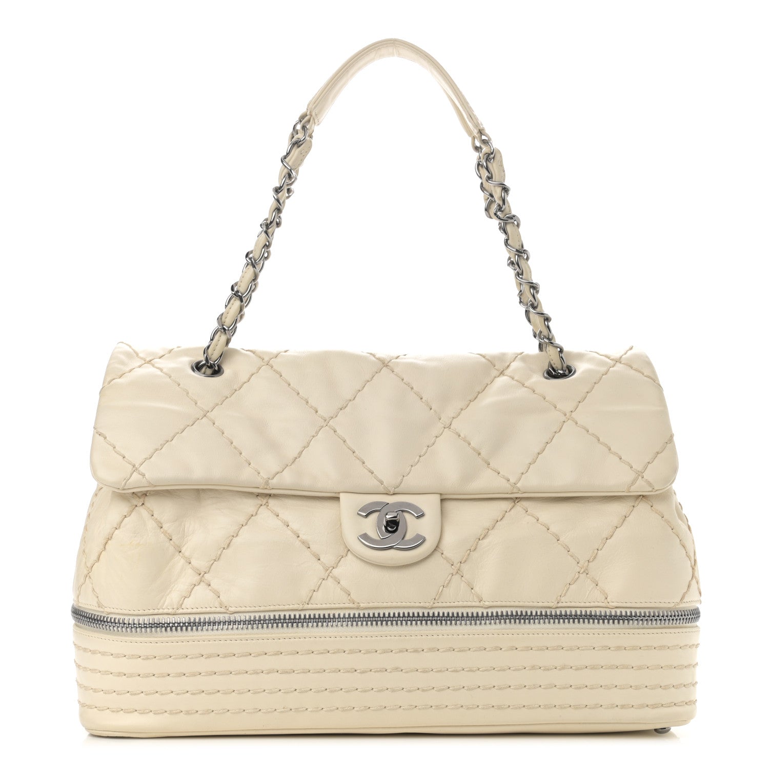 Chanel Calfskin Stitched Large Expandable Flap Bag White 1 of 11