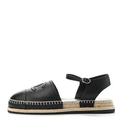 Chanel Lambskin Cap Toe CC Espadrilles Sandals 41 Black 1 of 4