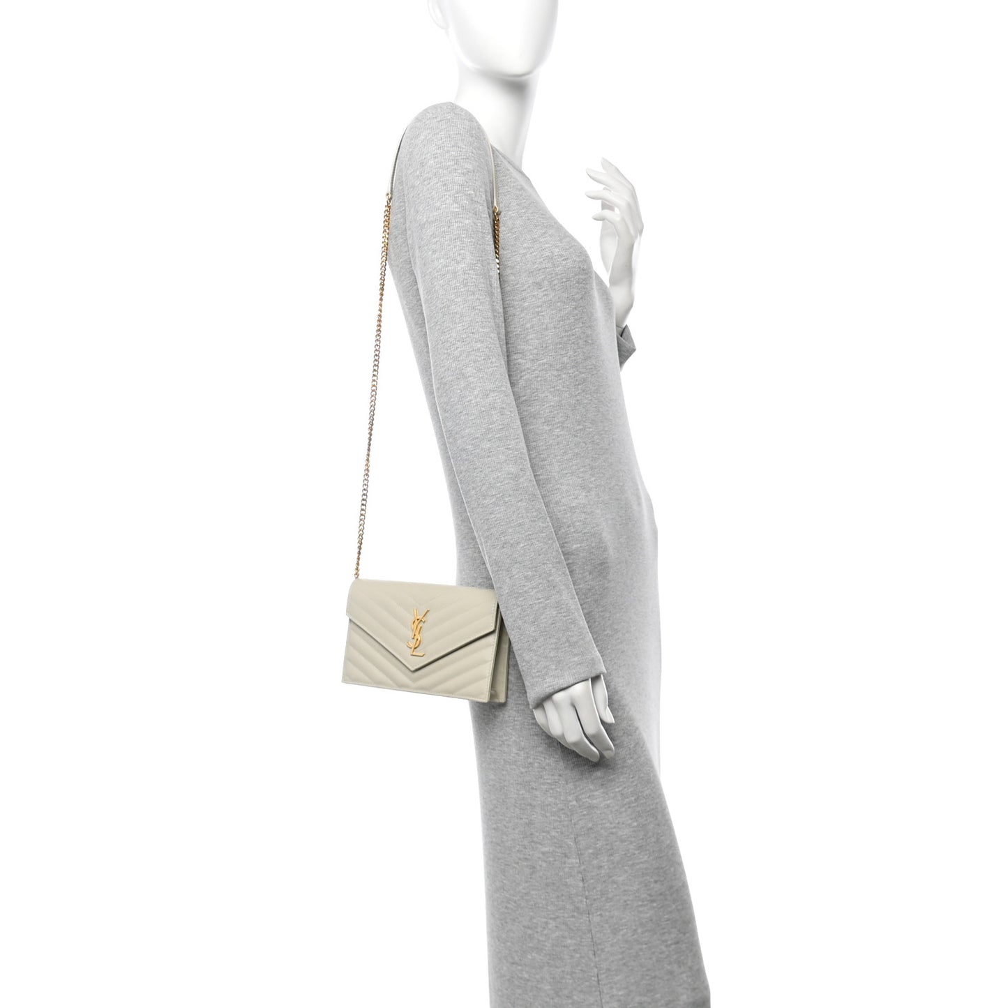 Grain De Poudre Matelasse Chevron Monogram Envelope Chain Wallet Crema Soft