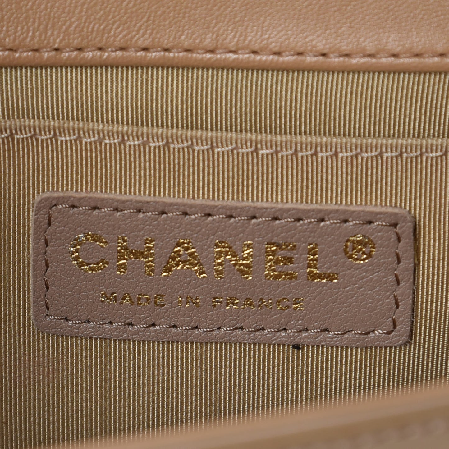 Patent Calfskin Quilted Medium Boy Flap Beige