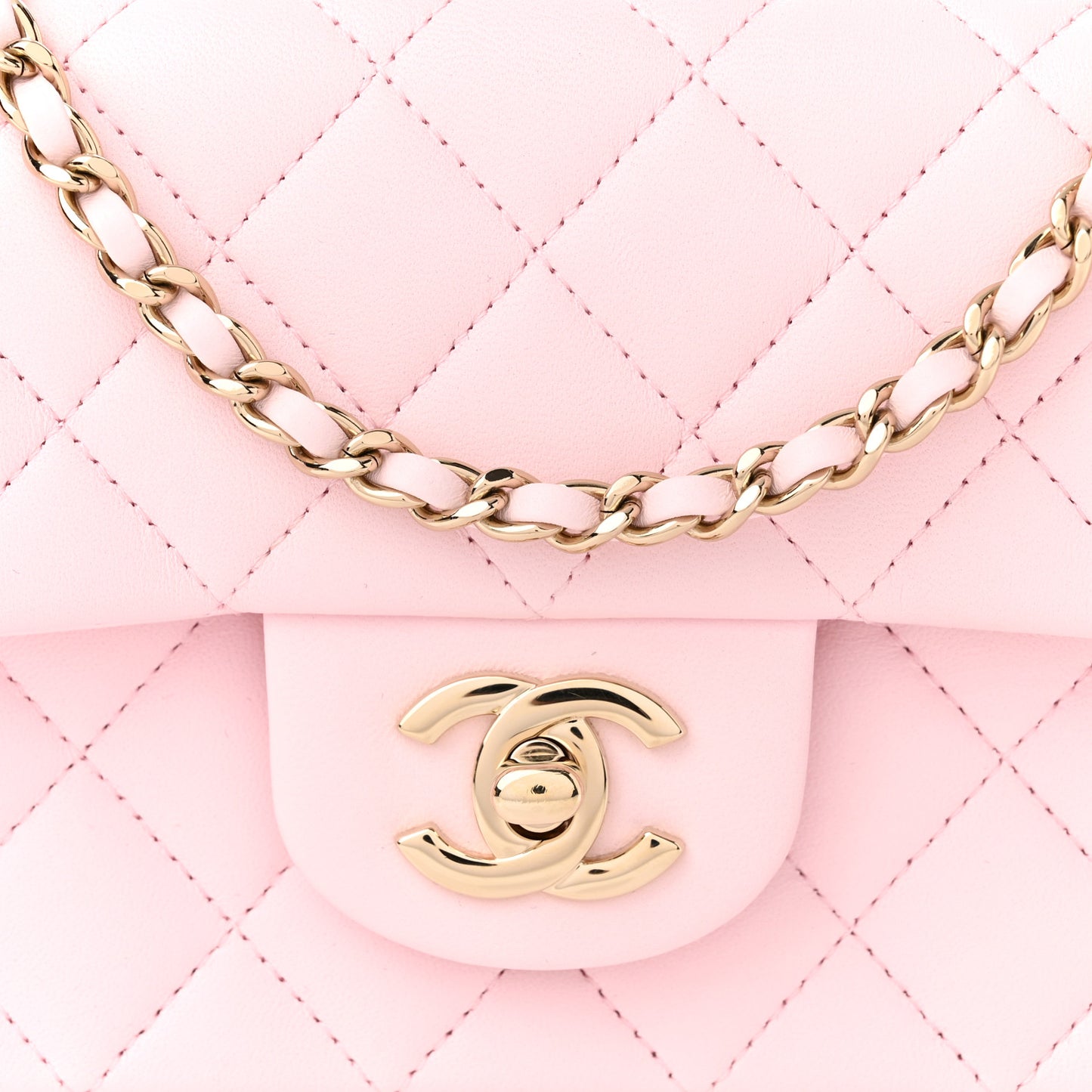 Lambskin Quilted Mini Top Handle Rectangular Flap Light Pink