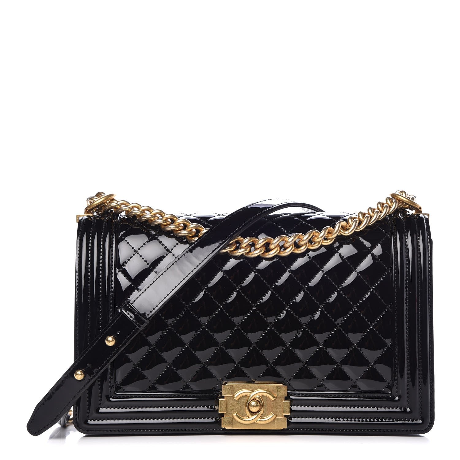 Chanel Patent Calfskin Quilted New Medium Boy Flap Black 1 of 9