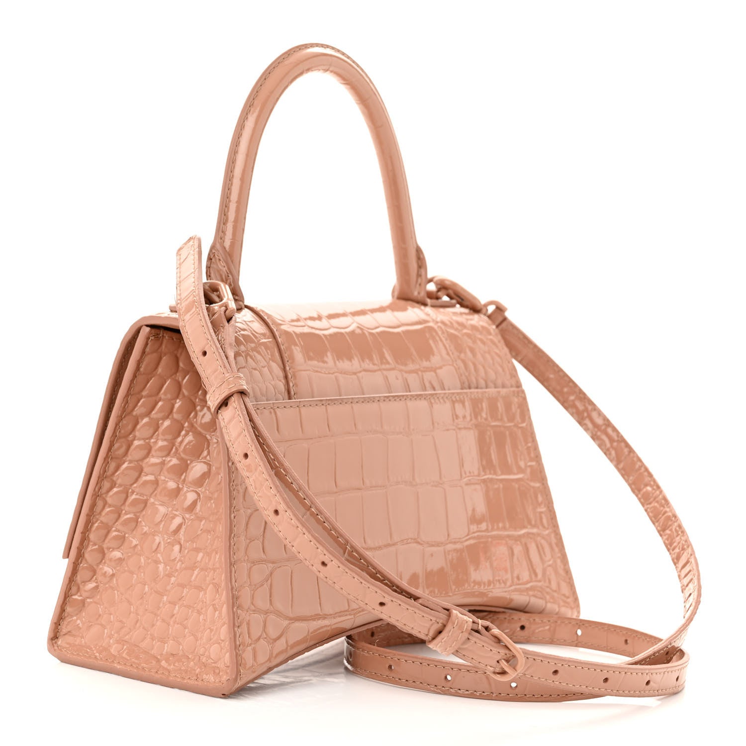 Balenciaga Shiny Calfskin Monochrome Crocodile Embossed Small Hourglass Top Handle Bag Nude Beige 3 of 9