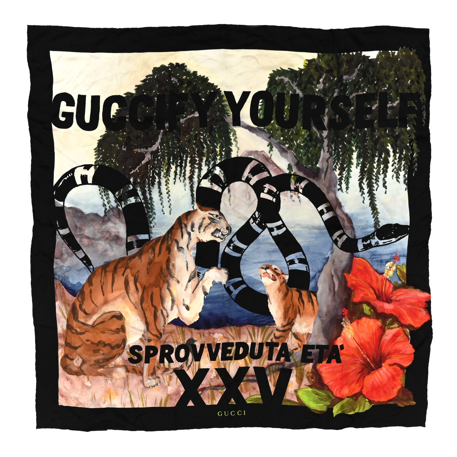 Gucci Silk Guccify Yourself Printed Scarf Black Multicolor 1 of 6