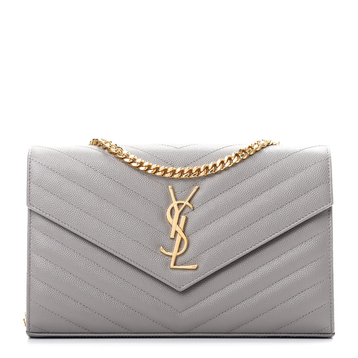 Grain De Poudre Matelasse Chevron Monogram Chain Wallet Oyster Grey