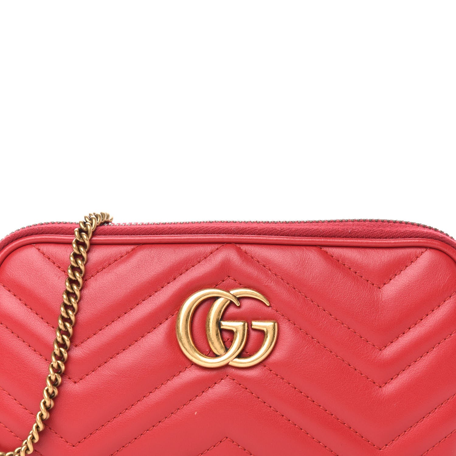 Gucci Calfskin Matelasse Mini GG Marmont Chain Crossbody Bag Hibiscus Red 10 of 10