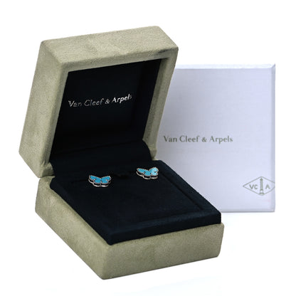 Van Cleef & Arpels 18K White Gold Turquoise Sweet Alhambra Butterfly Earrings 6 of 7