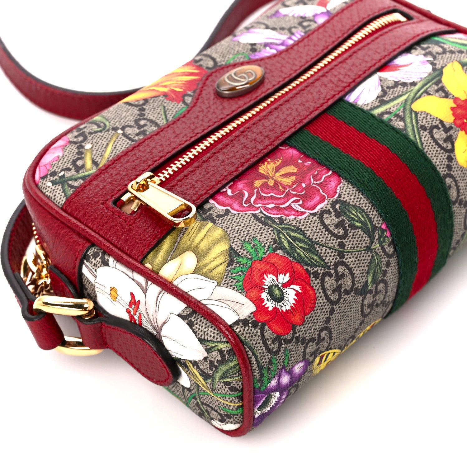 Gucci GG Supreme Monogram Flora Web Mini Ophidia Shoulder Bag Red 9 of 11