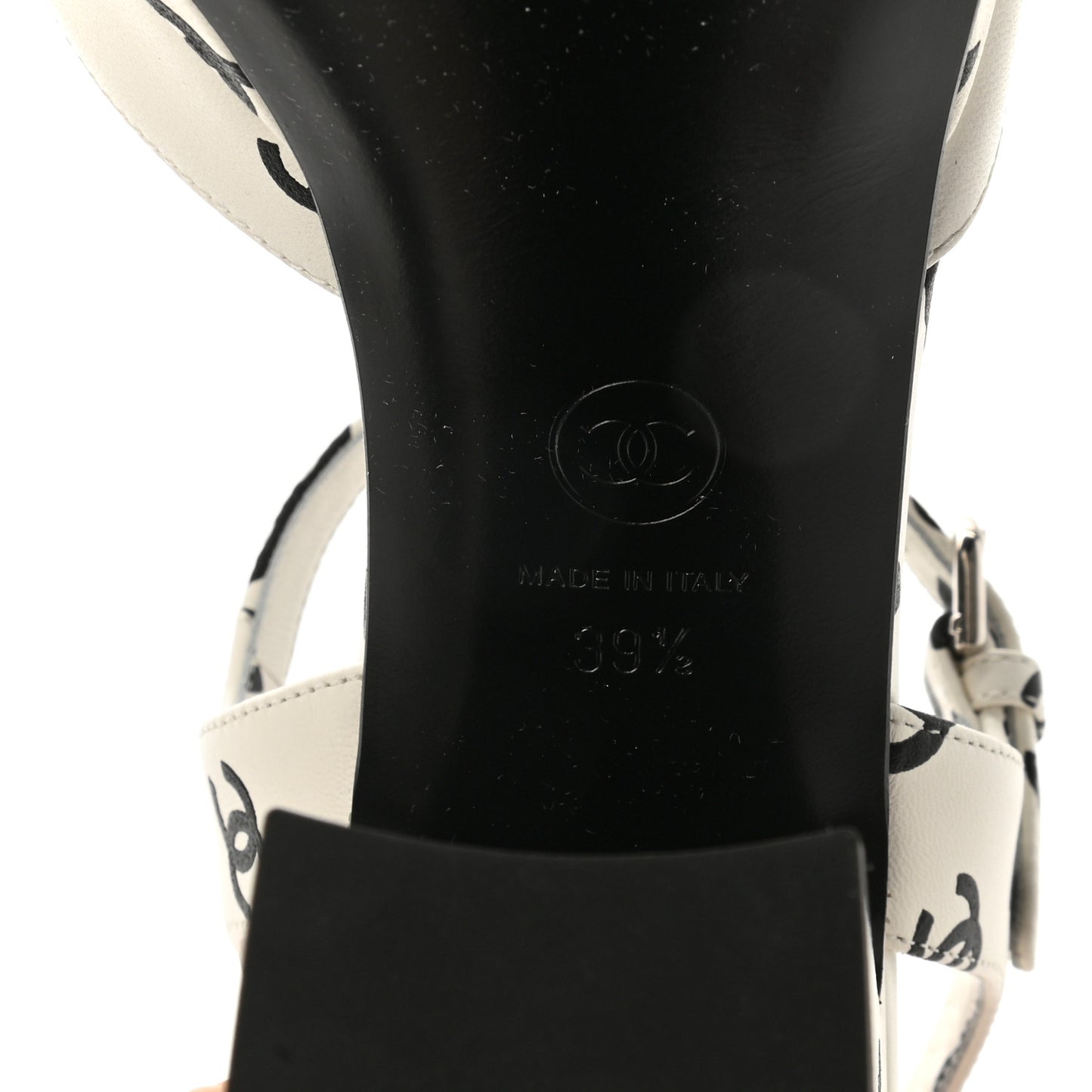 Printed Lambskin CC Platform Sandals 39.5 White Black