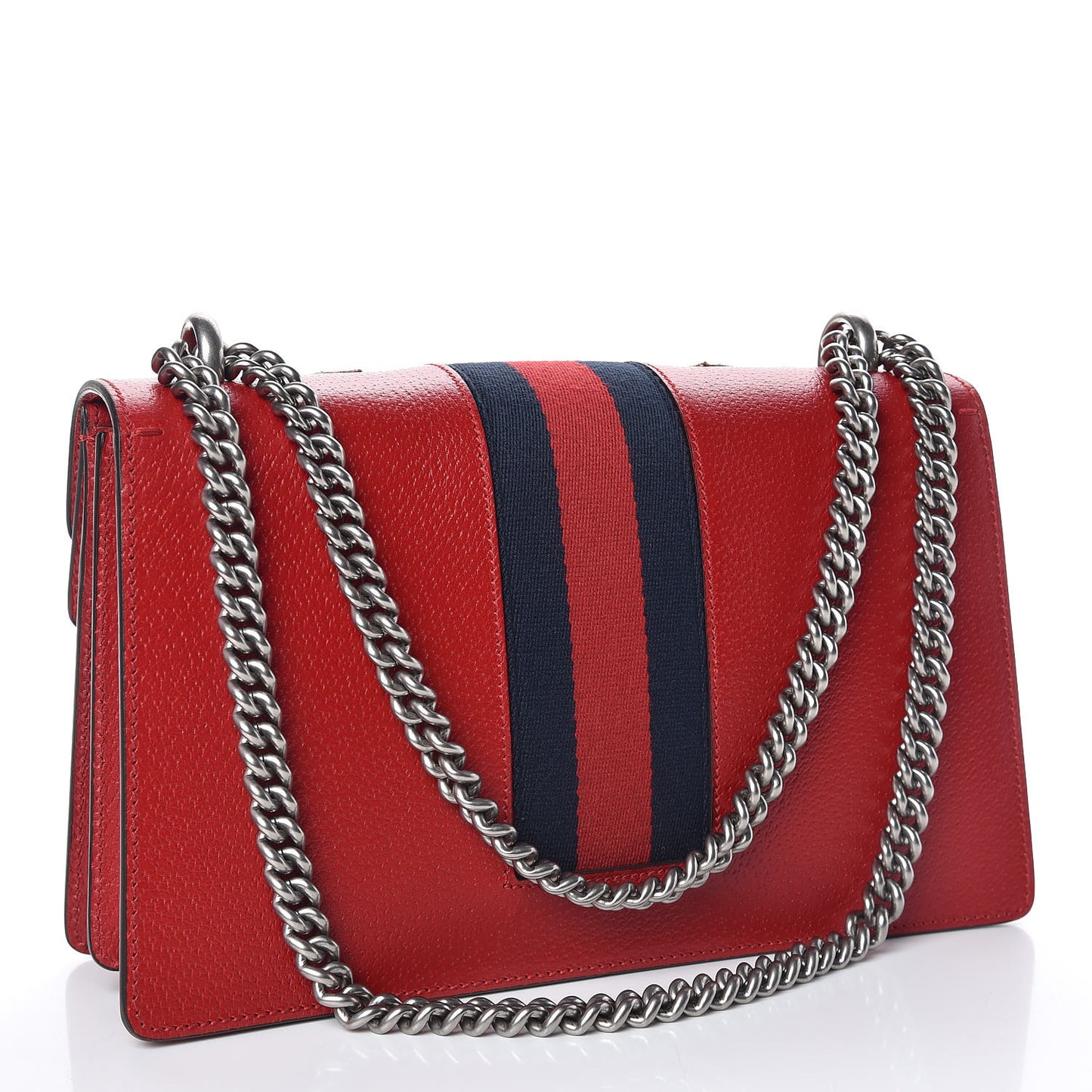 Calfskin Web Floral Embroidered Small Dionysus Shoulder Bag Hibiscus Red