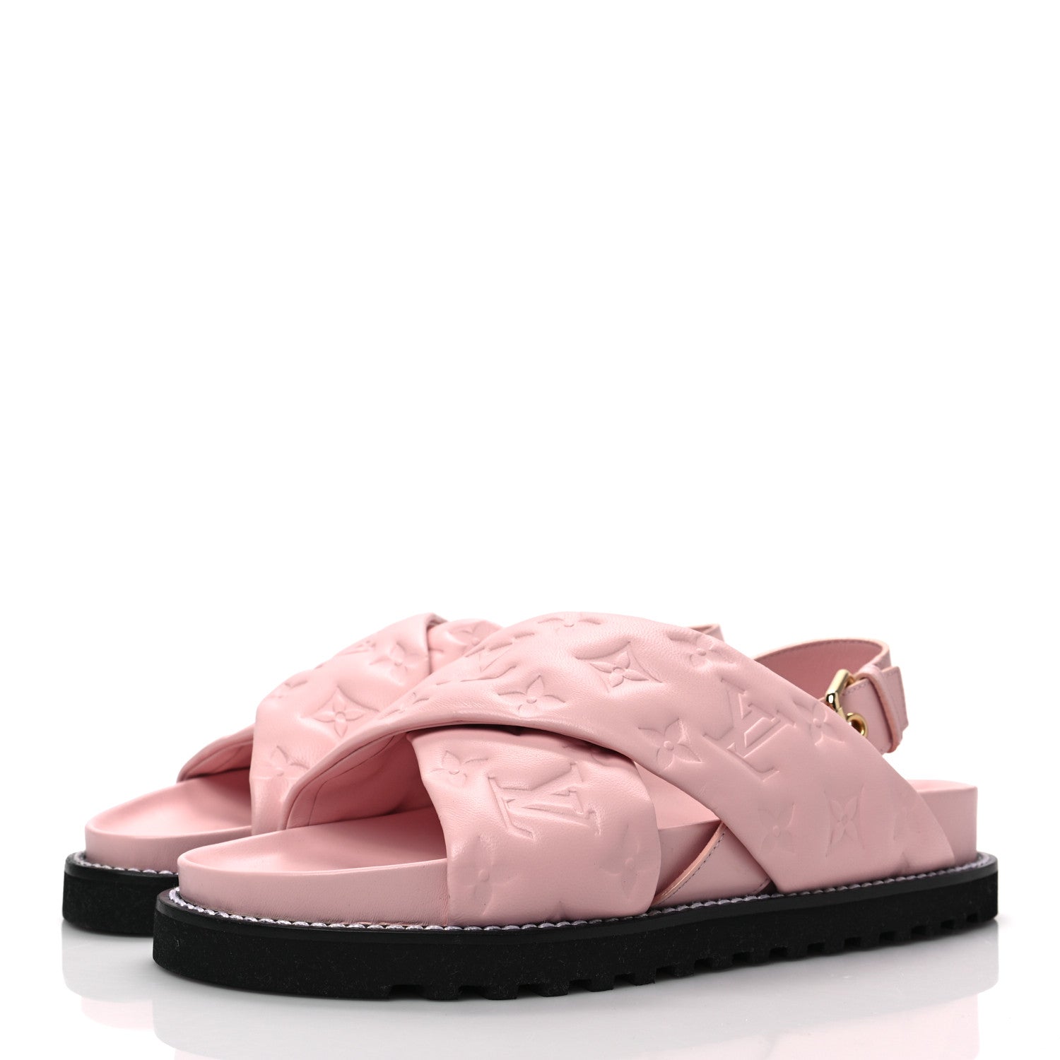 Louis Vuitton Lambskin Monogram Embossed Paseo Flat Comfort Sandals 39 Rose Clair 3 of 7