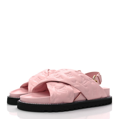 Louis Vuitton Lambskin Monogram Embossed Paseo Flat Comfort Sandals 39 Rose Clair 3 of 7