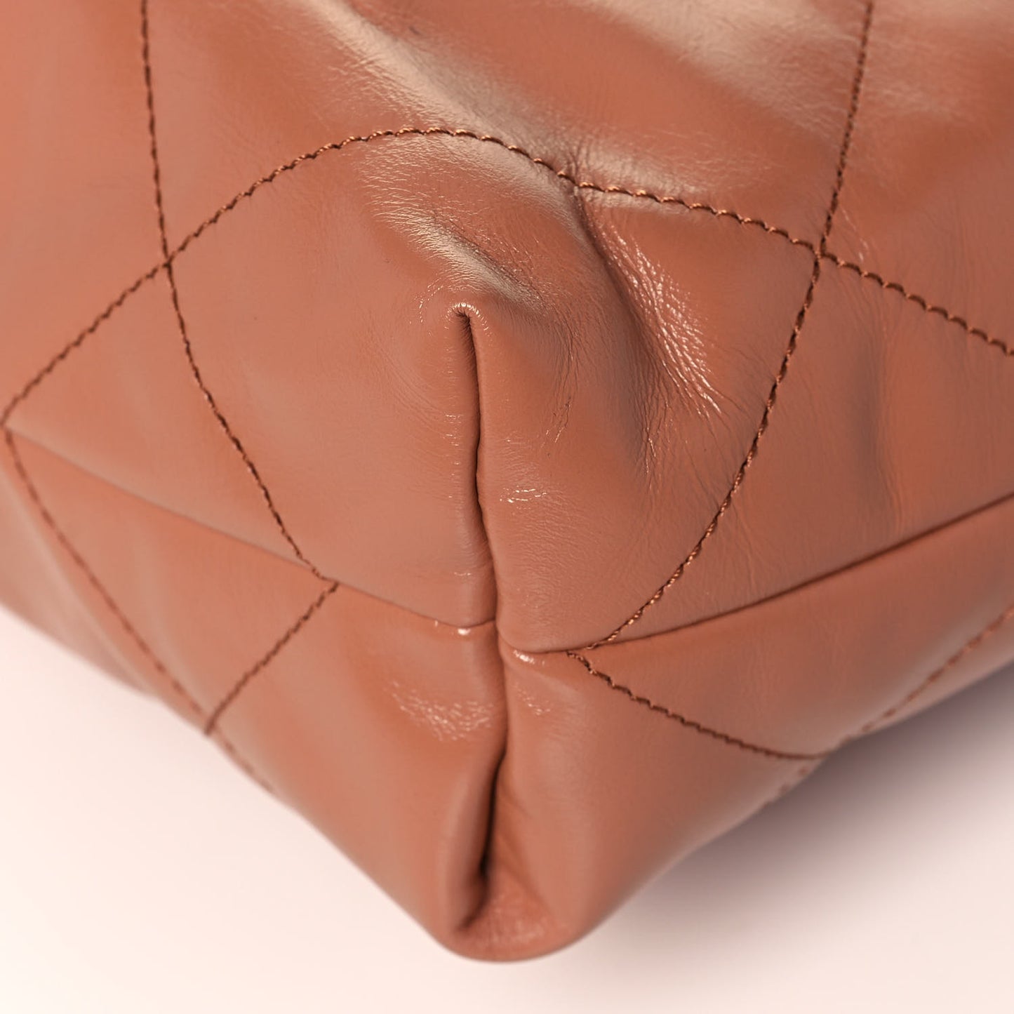 Shiny Calfskin Quilted Small Chanel 22 Camel