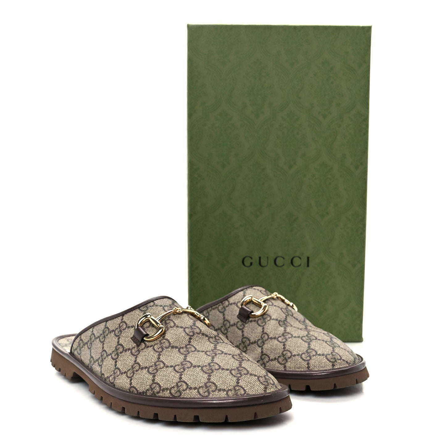 GG Supreme Monogram Miro Soft Calfskin Men's Horsebit Slippers 10 Beige Ebony New Acero