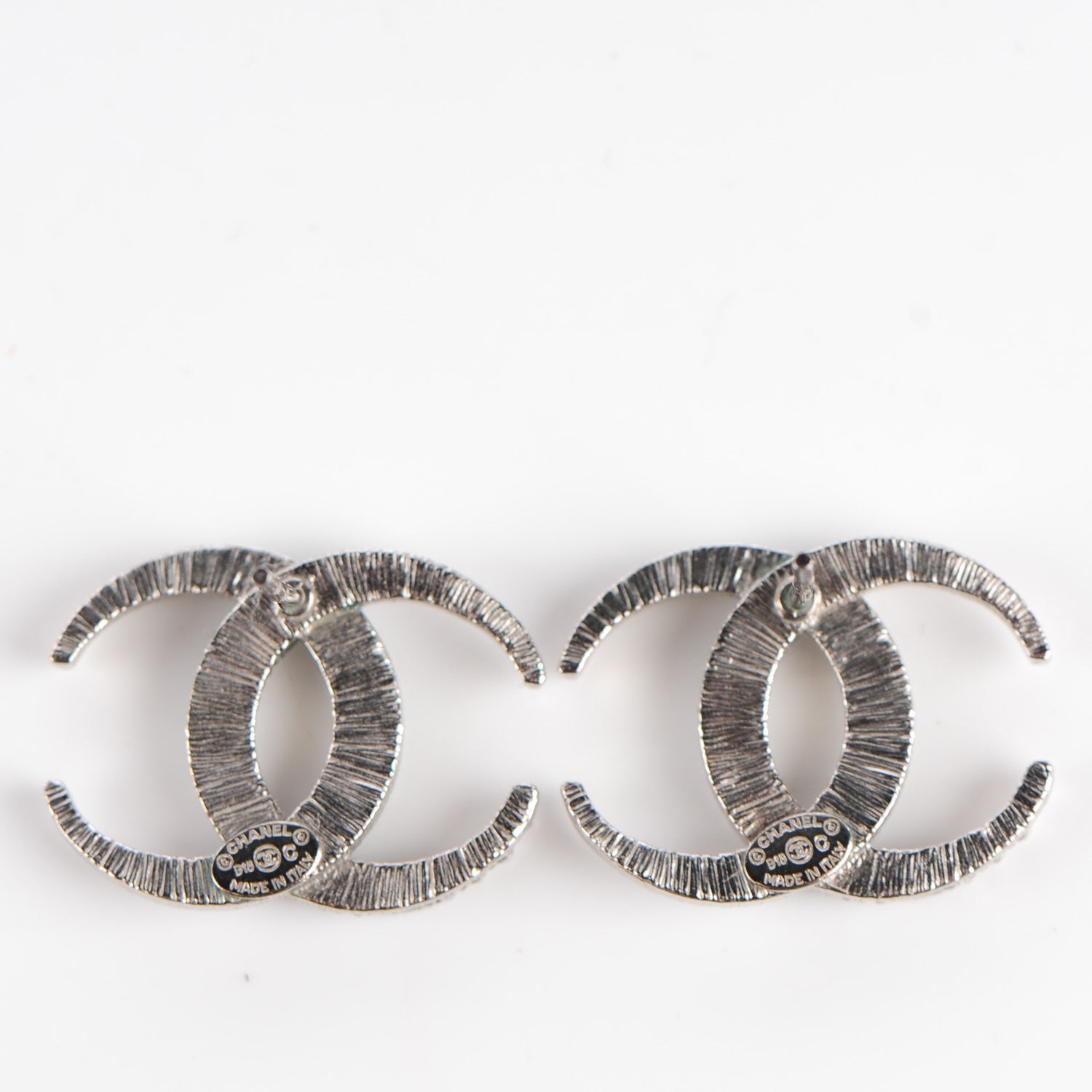 Chanel Crystal CC Moon Earrings Silver 3 of 5