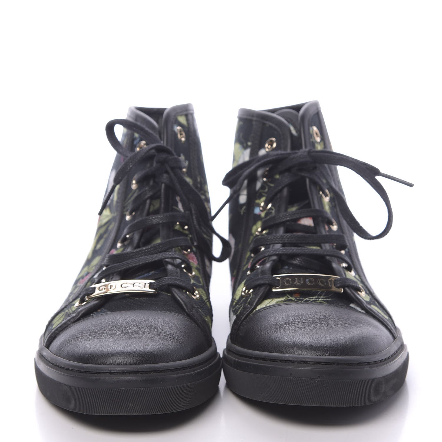 Gucci Canvas Flora Knight High Top Sneakers 36.5 Black 2 of 8